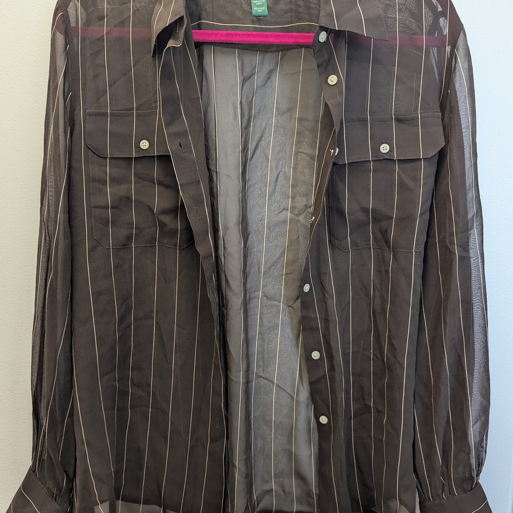 EUC Ralph Lauren Sheer Brown Striped Shirt